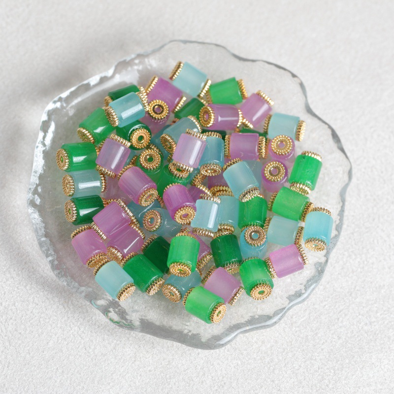 Beading - 10pcs Natural Three-colored Jade Bucket Beads