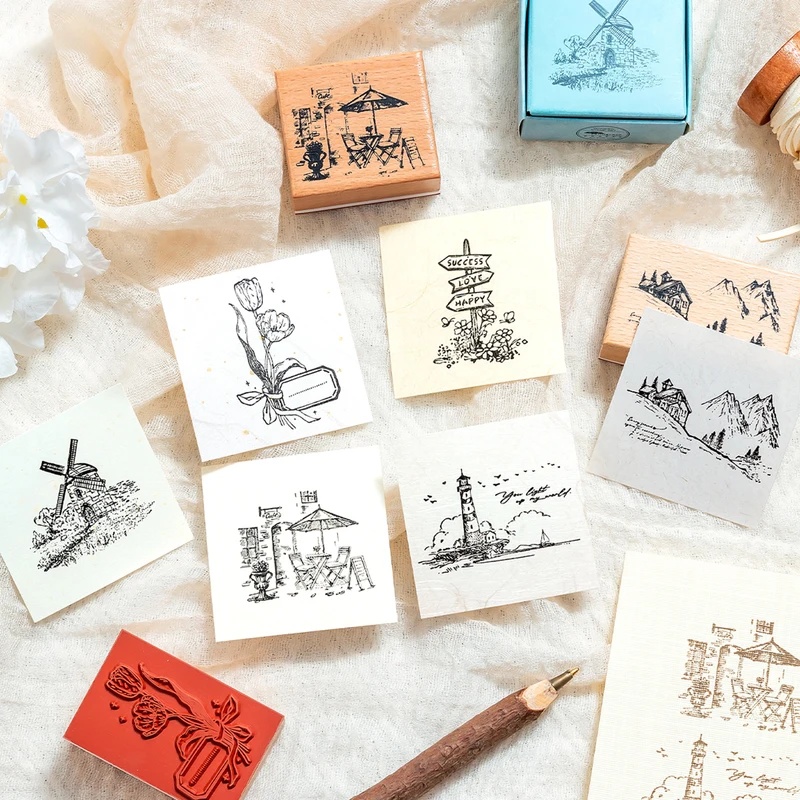 Vintage Wooden Rubber Stamps,  - Scrapbooking ulasan dan harga